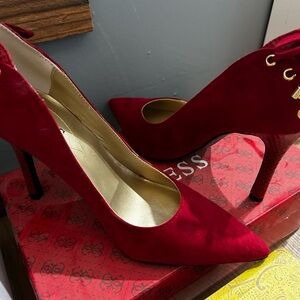 Guess Red Suede Pointed Toe Stiletto Pumps
